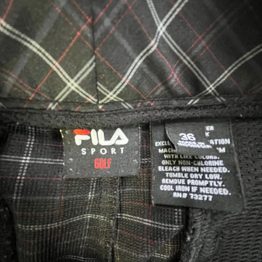 Fila Sport Golf Shorts Mens 36 Black Plaid Performance Flat Front Checked‎